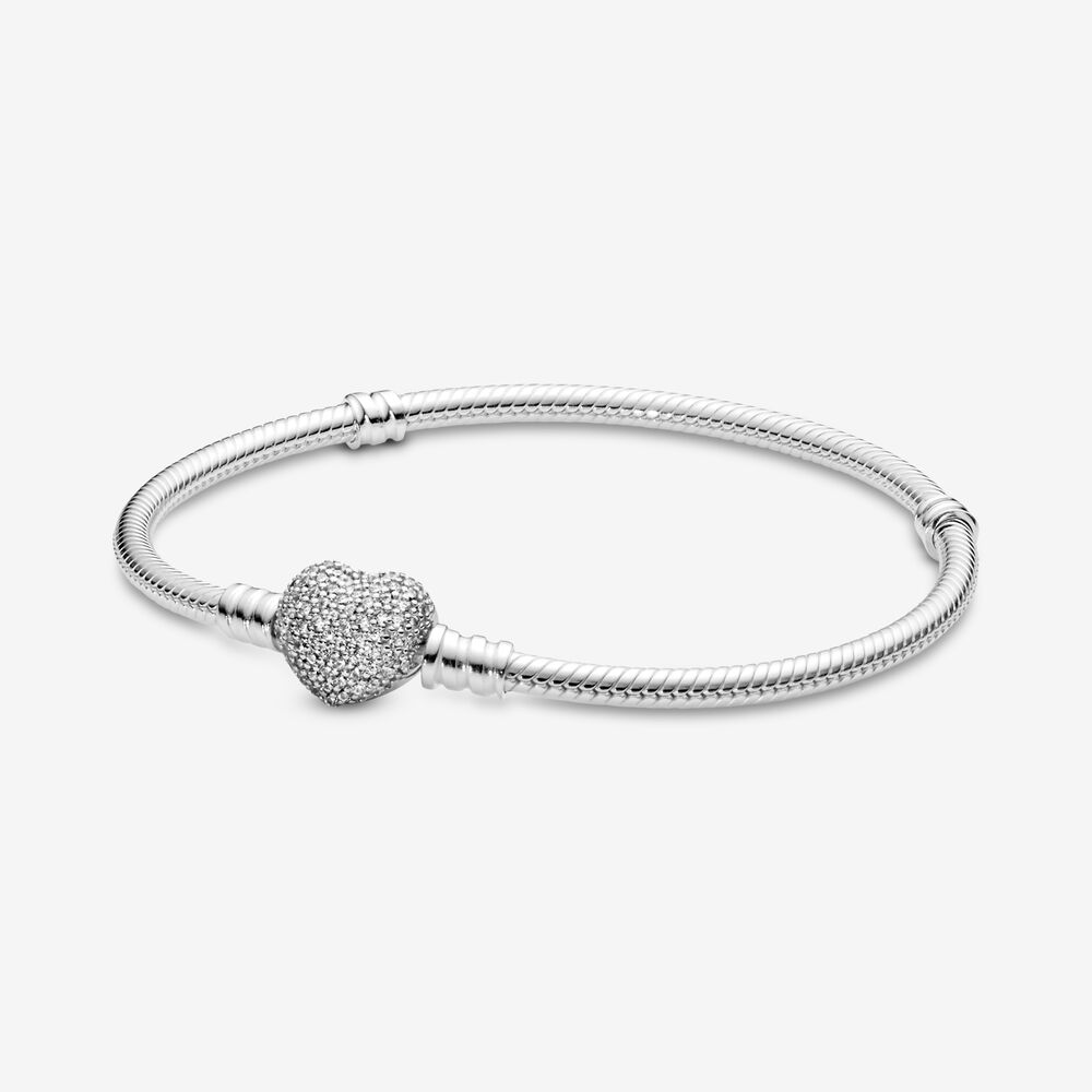 [590727CZ_16] Pulsera Cadena de Serpiente con Broche de Corazón Brillante (16)