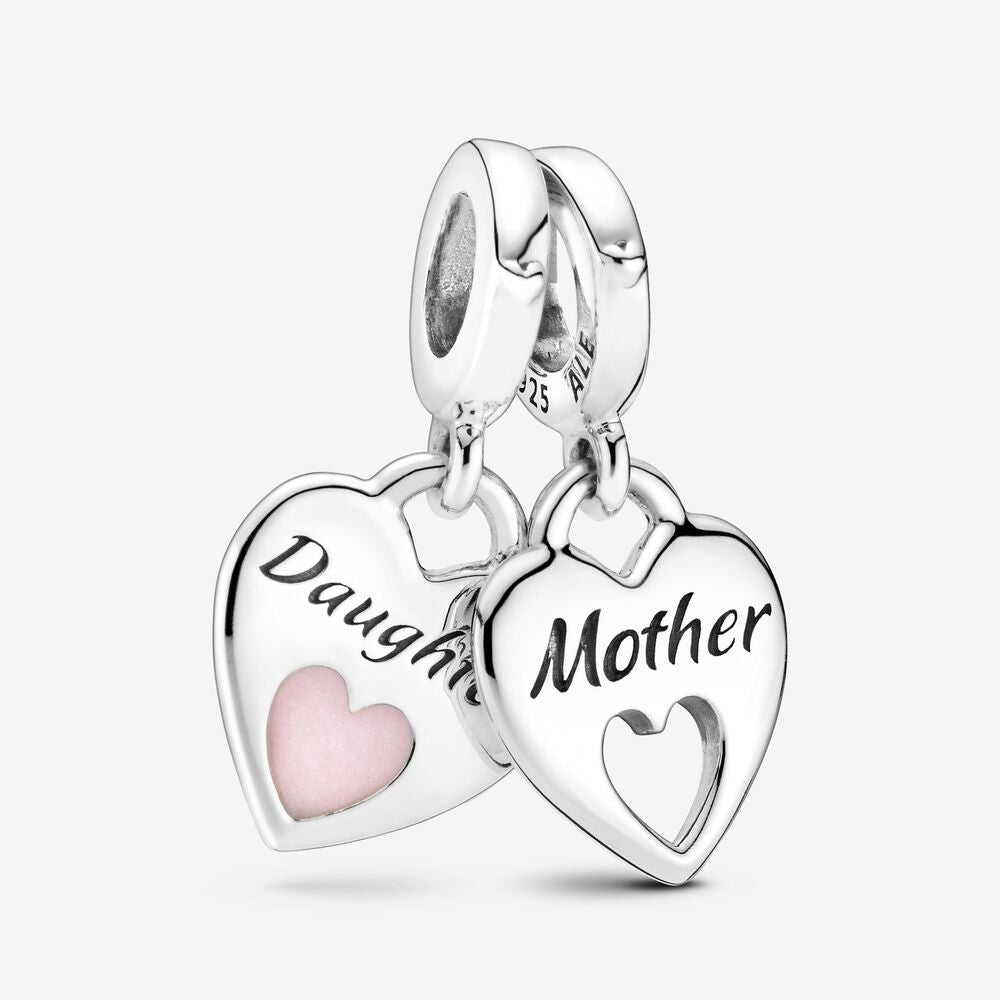 [799187C01] Charm Colgante Doble Corazón Dividido de Madre e Hija