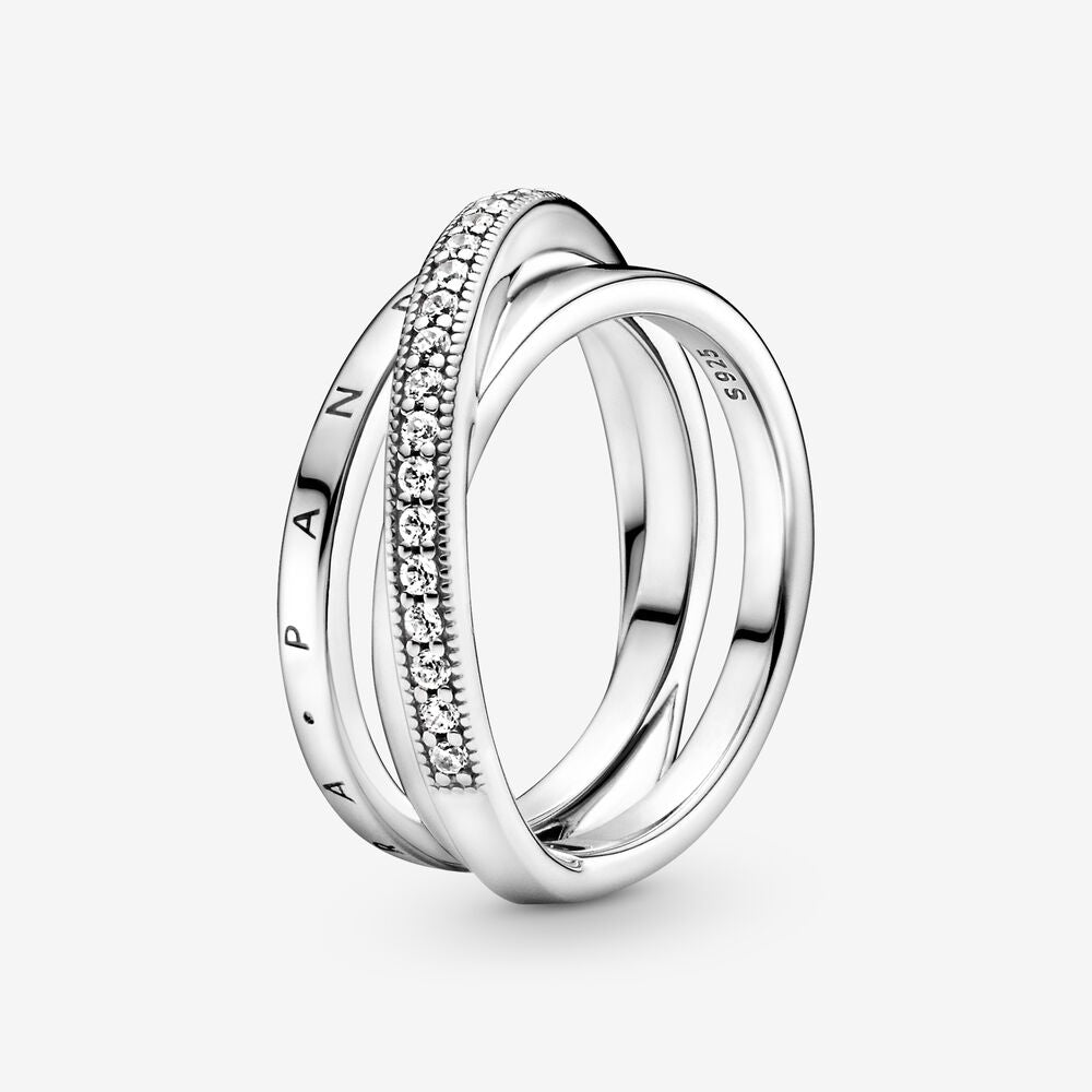 [199057C01_5] Anillo de Banda Triple Cruzado con Pavé (5 (50))