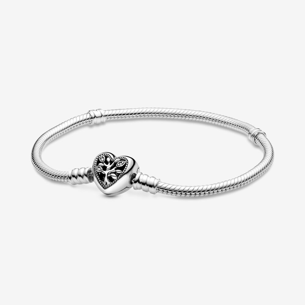 Pulsera Cadena de Serpiente con Broche de Corazón con Árbol de Familia