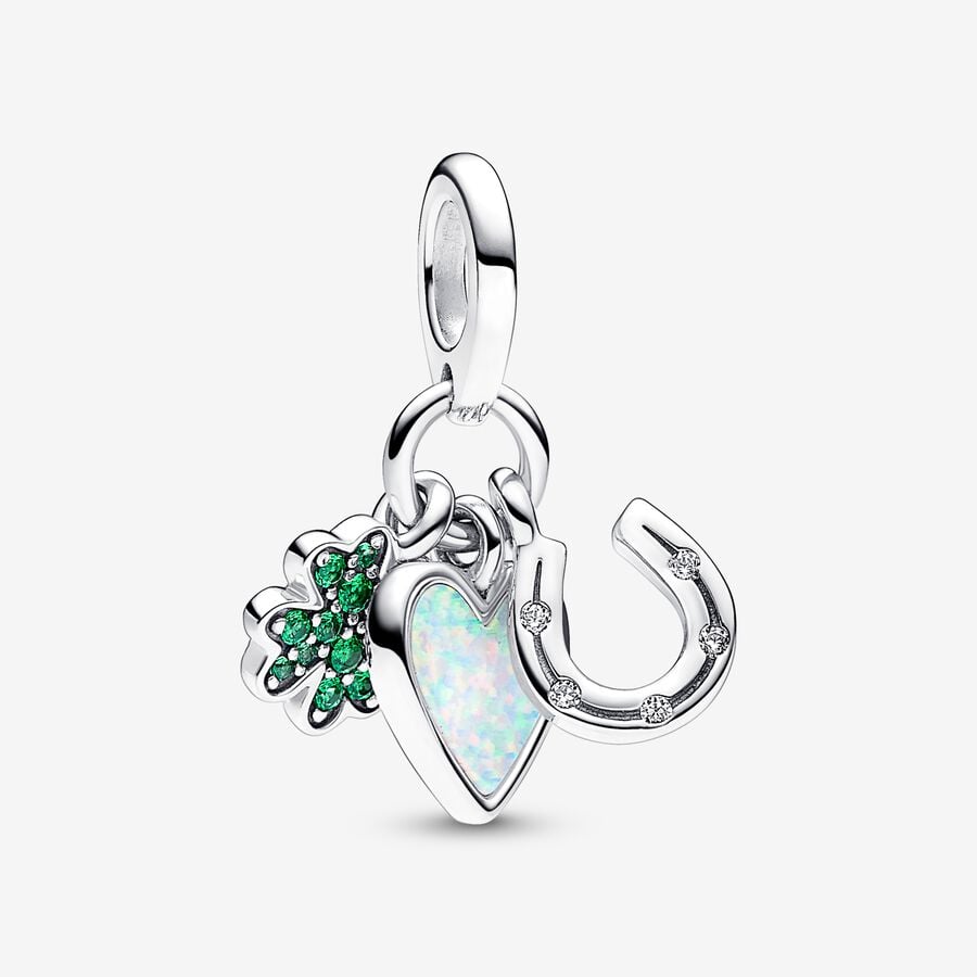 Charm Colgante Triple Trébol, Corazón y Herradura