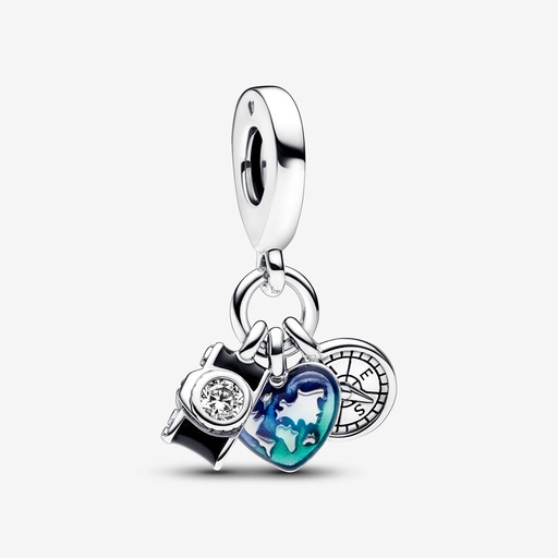 [792703C01] Charm Colgante Triple Cámara, Corazón y Brújula