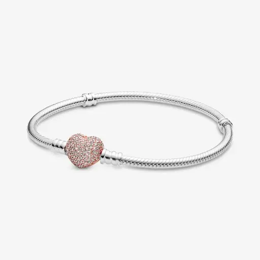 Pulsera Cadena de Serpiente con Broche de Corazón Brillante en Dos Tonos